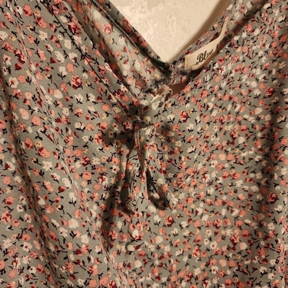 Blue Mood Floral Tie Back Short Sleeve Blouse Size L NWT - Picture 7 of 10